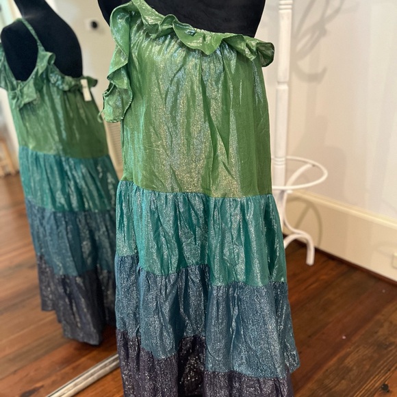 Anthropologie Maeve Ruffled One- Shoulder Shimmer Maxi Dress M. - Picture 8 of 9